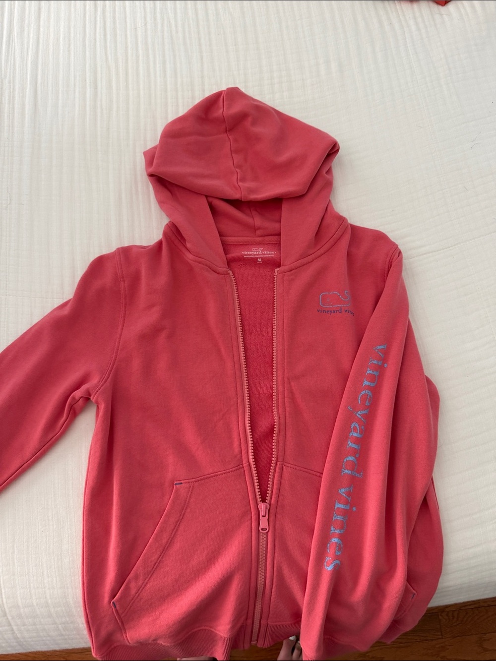 Vineyard Vines Coral Zip-Up Hoodie with Logo Sleeve